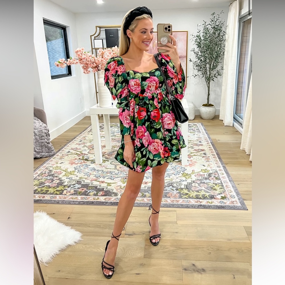 NWT Buddy Love Stassie Puff Sleeve Babydoll Dress - Rosa | Floral Babydoll Dress